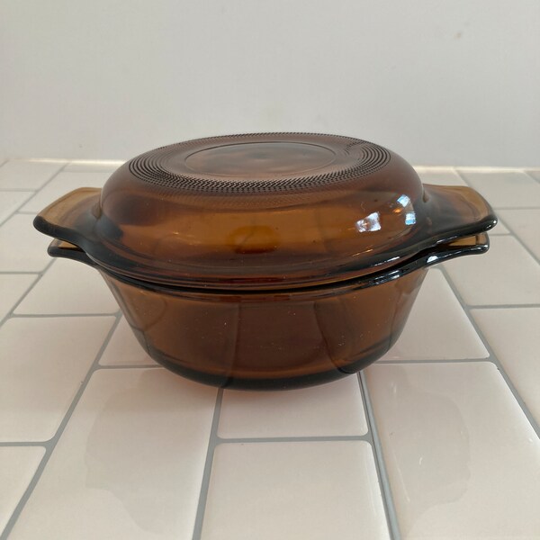 Vintage FIre King Amber Brown Baking Casserole Dish with Lid Anchor Hocking  # 472
