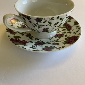 Vintage Avon Porcelain TEACUP, 2012 Purple Floral Cup, Mother&#39;s Day Teacup, Vintage Avon Floral Teacup