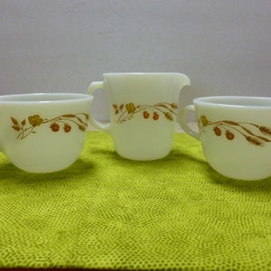 Vintage Pyrex SET of THREE Harvest Home Creamer Coffee Cups, Vintage Pyrex, Harvest Home Pyrex Pattern