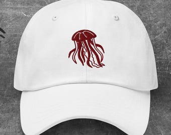 Embroidered Jellyfish Hat – Cotton Baseball Cap, Ocean Sea Life Dad Hat, Soft & Hard Dome Styles, Unisex Adjustable Gift