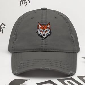 Embroidered Fox Wolf Hat – Distressed Dad Cap, Animal Embroidery Baseball Hat, Woodland Predator Gift for Him, 4 Colors