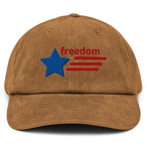 Freedom Corduroy Hat – Embroidered USA Star Cap, Patriotic Dad Hat, 4th of July Independence Day Gift, Unisex Adjustable (4 Colors)