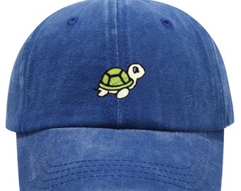 Cute Turtle Embroidered Hat – Vintage Washed Cotton Dad Cap, Sea Life Baseball Hat, Beach Lover Unisex Gift