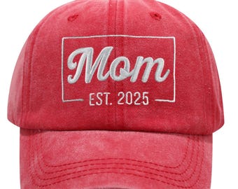Custom Mom or Dad Hat – Est. Year Embroidered Cap – Gift for New Moms, Dads 2025, and Parents-to-Be - New Parent Baby Reveal Gif
