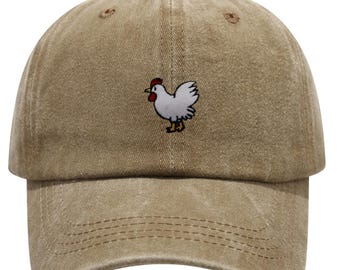 Funny Chicken Embroidered Hat – Vintage Washed Cotton Dad Cap, Farm Life Baseball Hat, Country Gift for Animal Lovers