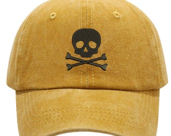 Halloween Skull Baseball Cap – Custom Embroidered Vintage Washed Cotton Dad Hat, Spooky Gothic Streetwear, Unisex Adjustable Hat