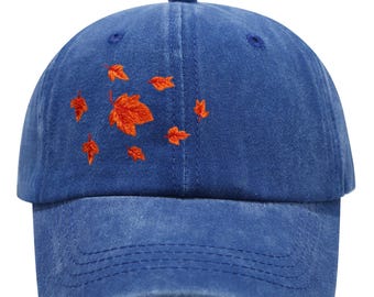 Embroidered Autumn Leaves Hat – Vintage Washed Cotton Baseball Cap, Fall Aesthetic Dad Hat, Unisex Adjustable Gift