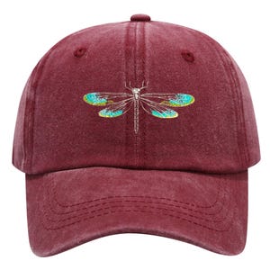 Dragonfly Embroidered Baseball Cap – Washed Cotton Vintage Dad Hat, Boho Nature-Inspired Hat, Unisex Adjustable Gift