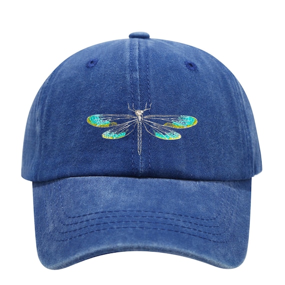 Embroidered Dragonfly Hat – Vintage Washed Cotton Baseball Cap, Nature-Inspired Dad Hat, Unisex Adjustable Gift