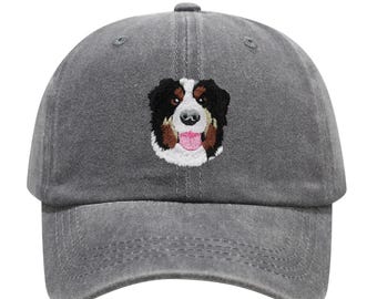 Bernese Mountain Dog Hat - Embroidered Bernese Dog Face Baseball Cap Distressed Dad Hat Multiple Colors Dog Lover Gift