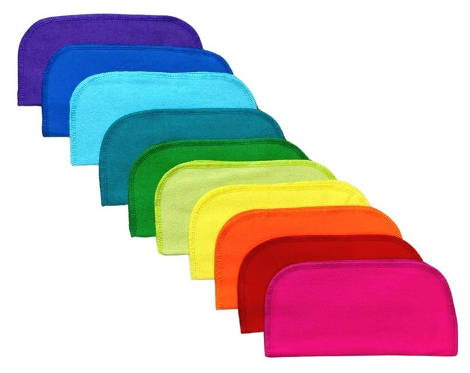 Full Rainbow Set of 10 2-Ply Solid Color Flannel Washable Napkins 8x8 inches - Little Wipes (R) Flannel · Handmade in the USA!