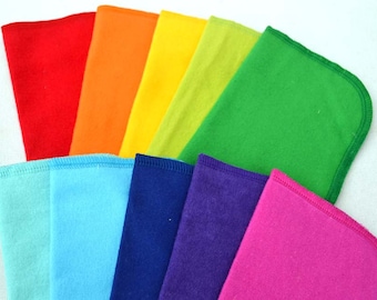 Full Rainbow Set of 10 1-Ply Solid Color Flannel Washable Napkins 8x8 inches - Little Wipes (R) Flannel · Handmade in the USA!