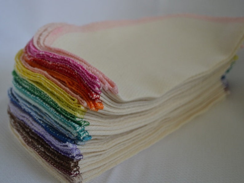 50 pack GOTS Certified Organic Cotton Cloth Wipes Little Wipes 8x8 1-Ply.....Your Choice of Edging Color image 3