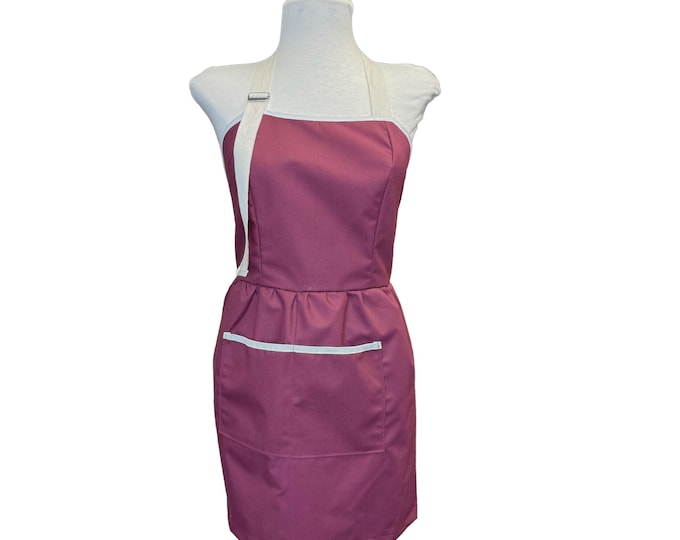 Maroon Fitted Apron, For Women, Straight Style, Made in USA, No-Gap Apron, Gift for Her, Choose Size XS-XXXL, Adjustable, Front Pocket