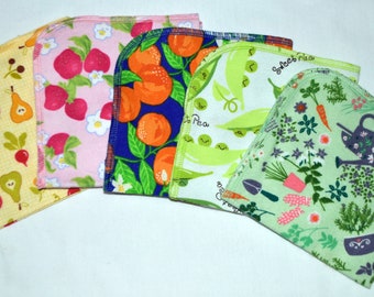 1 Ply Printed Flannel, Farmers Market Set Napkins 12x12 inches 5 Pack - Little Wipes (R) · Handmade in the USA!