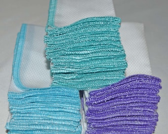 Big Stack of 30 Paperless Towels- 1PLY in White Birdseye Cotton with Your Choice of Colored Edging