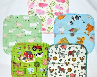 Farm Animals-----Set Napkins 8x8 inches 5 Pack - Little Wipes (R) Flannel