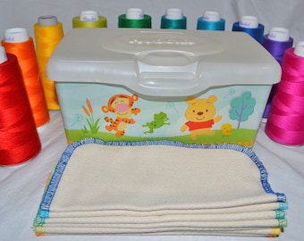 1-Ply Certified Organic Cotton Little Wipes - Baby Wipes 8x8 - Your Choice of Edging Color - Your Choice of Pack Size · Handmade in the USA!