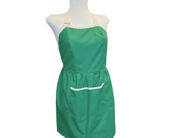 Green Fitted Apron, For Women, Straight Style, Made in USA, No-Gap Apron, Gift for Her, Choose Size XS-XXXL, Adjustable, Front Pocket,