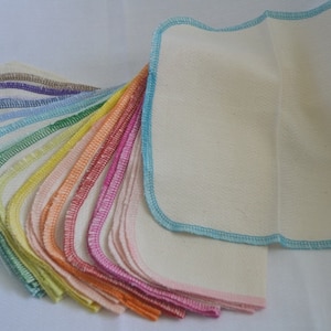 50 pack GOTS Certified Organic Cotton Cloth Wipes Little Wipes 8x8 1-Ply.....Your Choice of Edging Color image 2