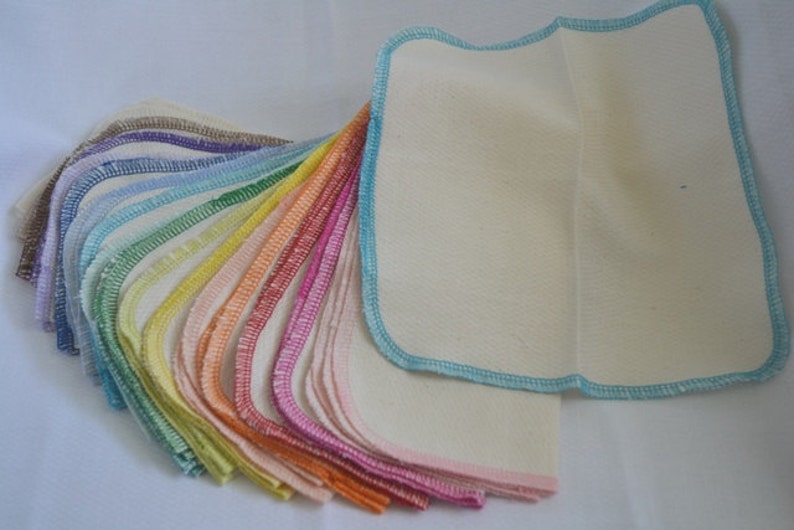 50 pack GOTS Certified Organic Cotton Cloth Wipes Little Wipes 8x8 1-Ply.....Your Choice of Edging Color image 2