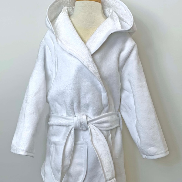 Kids Hooded Cotton Terry Velour Robes - Bathrobe-Boys Girls Pool Robe-Hotel Robe - Beach Coverup - Personalized or Blank- USA Made-Style 120