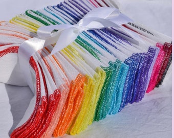 Extra Big Stack of 50 -- 1 Ply Paperless Towels Rainbow Assortment White Cotton Birdseye Fabric -   Proudly Made in the USA!