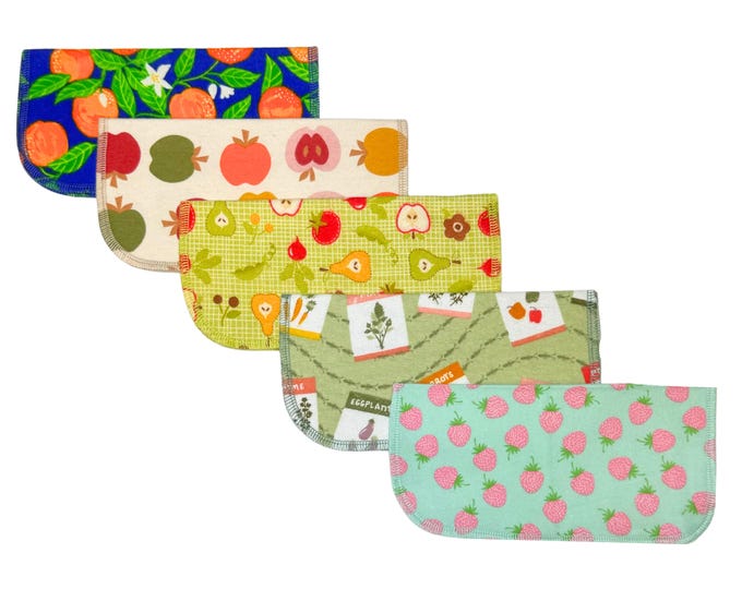 2 Ply Printed Flannel, Farmers Market Set Napkins 8x8 inches 5 Pack - Little Wipes (R) · Handmade in the USA!