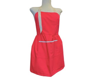 Red Fitted Apron, For Women, Straight Style, Made in USA, No-Gap Apron, Gift for Her, Choose Size XS-XXXL, Adjustable, Front Pocket
