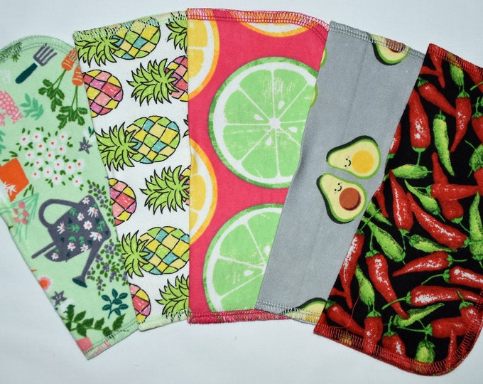 1 Ply Printed Flannel, Farmers Market Set Napkins 8x8 inches 5 Pack - Little Wipes (R)