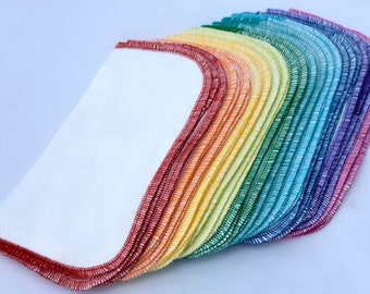 2 Ply Baby Wipes or Napkins - Double Thick White Birdseye Cotton Little Wipes 8x8 inches -Your Choice of Edging Color · Handmade in the USA!