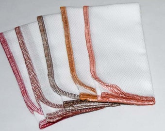 Try-it Size, Pack of 5 Paperless Towels in White Birdseye Cotton with Your Choice of Colored Edging · Handmade in the USA!