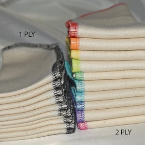 Toalhas ou guardanapos sem papel de algodão branco de tamanho grande 16 x 16 com 2 camadas ***** Sua escolha de borda colorida · Feito à mão nos EUA!