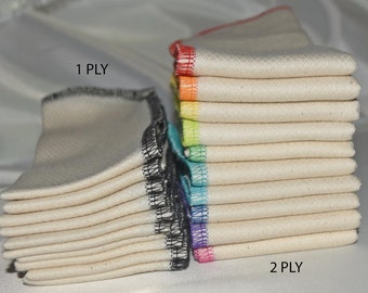 2-Ply 16x16 Large Size White Cotton Paperless Towels or Napkins*****Your choice of color edging · Handmade in the USA!