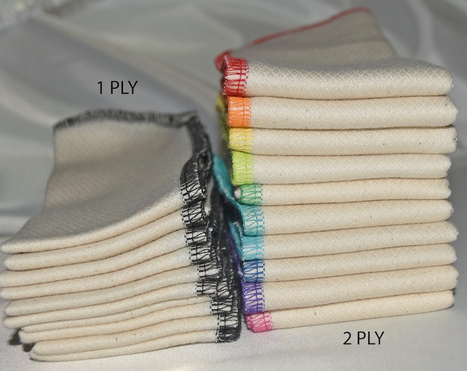 2-Ply 16x16 Large Size White Cotton Paperless Towels or Napkins*****Your choice of color edging · Handmade in the USA!