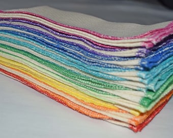 1 Ply Organic Cotton Paperless Towels - 14x14 inches Organic Birdseye Cotton - Your Choice of Edging Color and Quantity