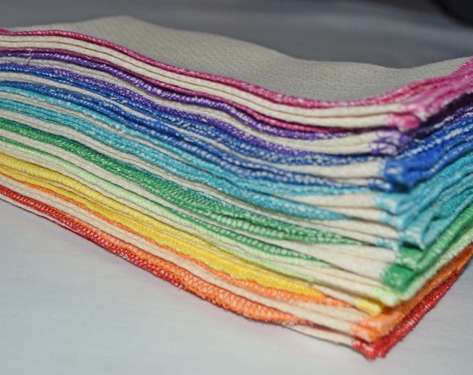 1 Ply Organic Cotton Paperless Towels - 14x14 inches Organic Birdseye Cotton - Your Choice of Edging Color and Quantity