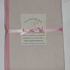 Organic Flannel Receiving or Swaddling Blanket. Sewn with Pink Organic Cotton Thread 28x28 Inches image 2