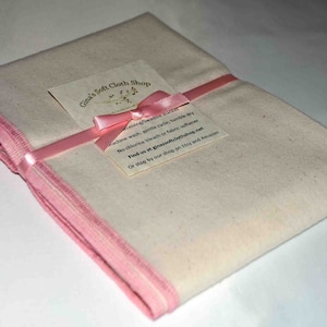 Organic Flannel Receiving or Swaddling Blanket. Sewn with Pink Organic Cotton Thread 28x28 Inches image 1
