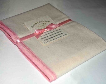 Organic Flannel Receiving or Swaddling Blanket. Sewn with Pink Organic Cotton Thread 28x28 Inches