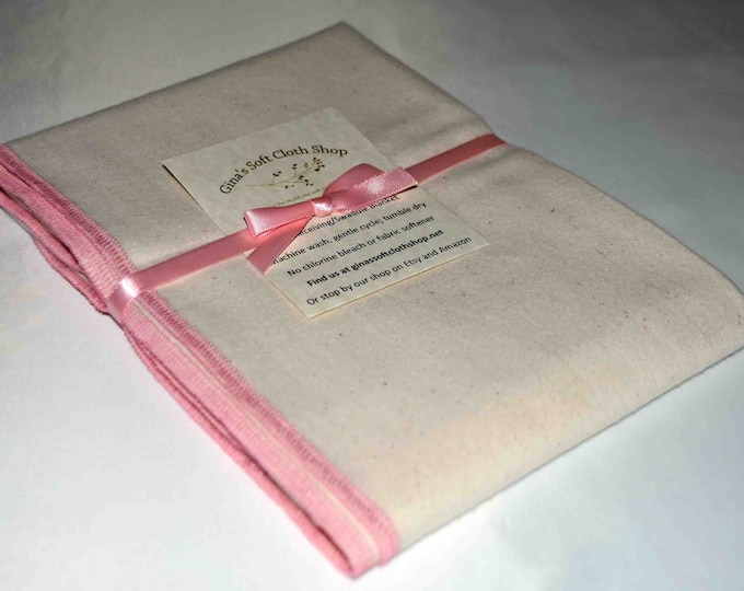 Organic Flannel Receiving or Swaddling Blanket. Sewn with Pink Organic Cotton Thread 28x28 Inches