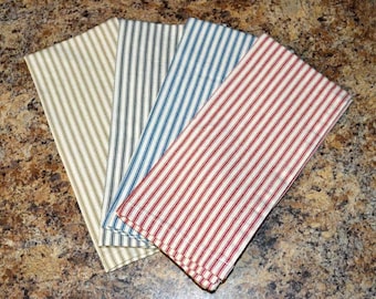 Dish Towels-11x24 or 17x30---------100% Striped Cotton Ticking- your choice of color-Set of 2