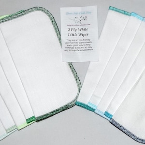 2 Ply Baby Wipes or Napkins Double Thick White Birdseye Cotton Little Wipes 8x8 inches.....Your Choice of Edging Color image 1