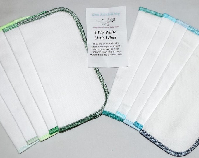 2 Ply Baby Wipes or Napkins - Double Thick White Birdseye Cotton Little Wipes 8x8 inches.....Your Choice of Edging Color