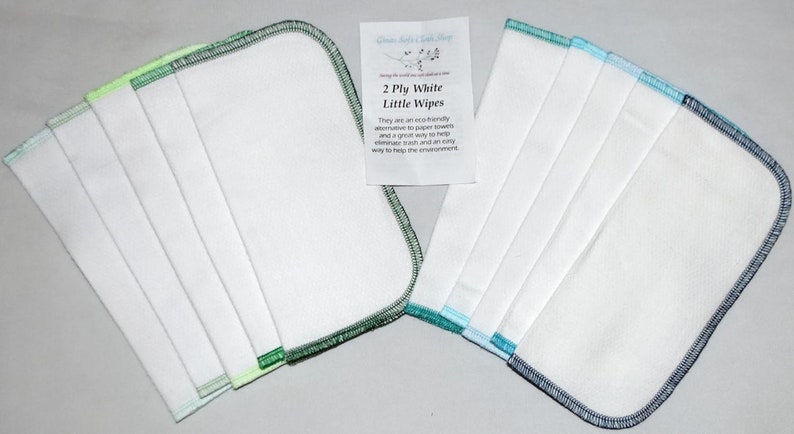 2 Ply Baby Wipes or Napkins Double Thick White Birdseye Cotton Little Wipes 8x8 inches.....Your Choice of Edging Color image 1