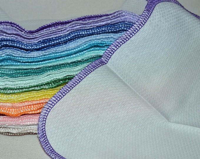 1 Ply Baby Wipes - White Birdseye Cotton Little Wipes 8x8 inches.....Your Choice of Edging Color