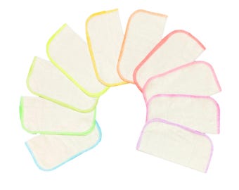 Unbleached Cotton Cloth Wipes Little Wipes 8x8 1-Ply.....Your Choice of Edging Color and Pack Size · Handmade in the USA!