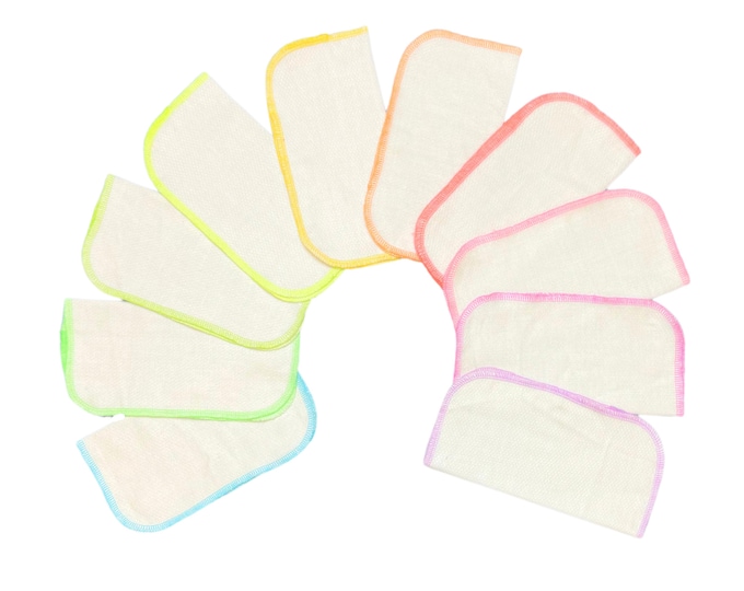 Unbleached Cotton Cloth Wipes Little Wipes 8x8 1-Ply.....Your Choice of Edging Color and Pack Size · Handmade in the USA!