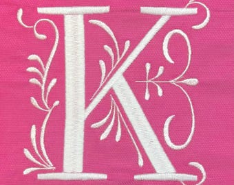 Embroidery "K" Alaiah Style Font Simple Embroidery for Aprons, T-Shirts, Pillows, Robes, Etc.