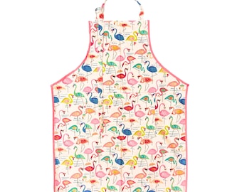 Flamingo Apron, For Women, Straight Style, Made in USA, No-Gap Apron, Gift for Her, Choose Size XS-XXXL, Adjustable, Front Pocket,